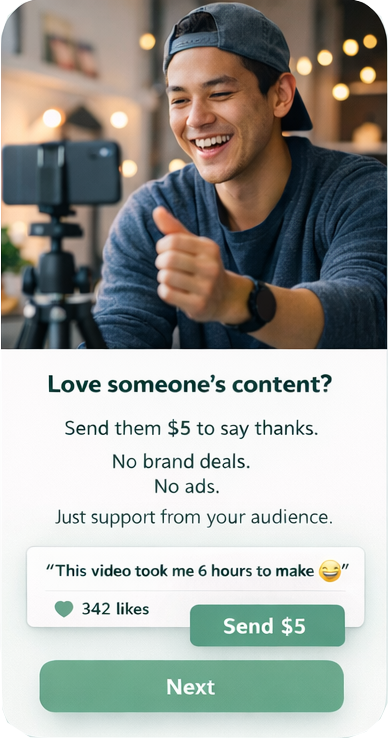 Preview of the 5 app showing wallet balance, activity feed, and social giving interface
